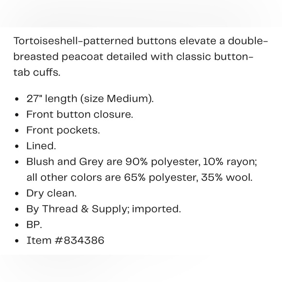 NWT Thread & Supply size s camel double-breasted pea coat PRICED TO SELL - Picture 8 of 9